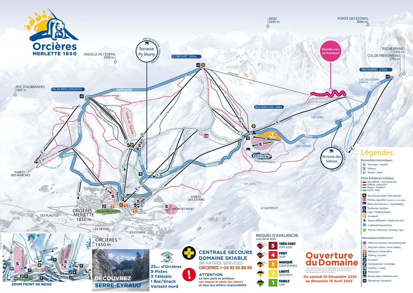 Plan des pistes d'Orcières Merlette 1850